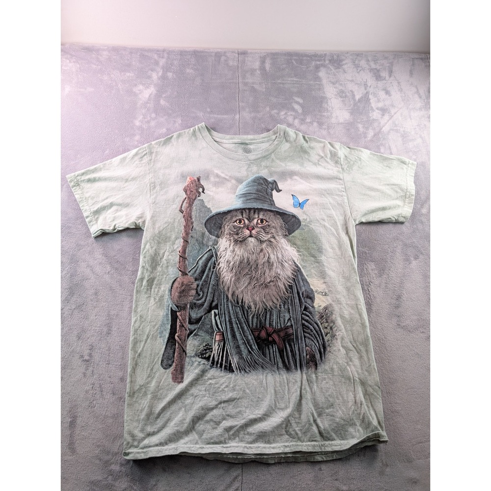 The Mountain Wizard Cat Tie Dye Graphic T-Shirt Green Mens Large
